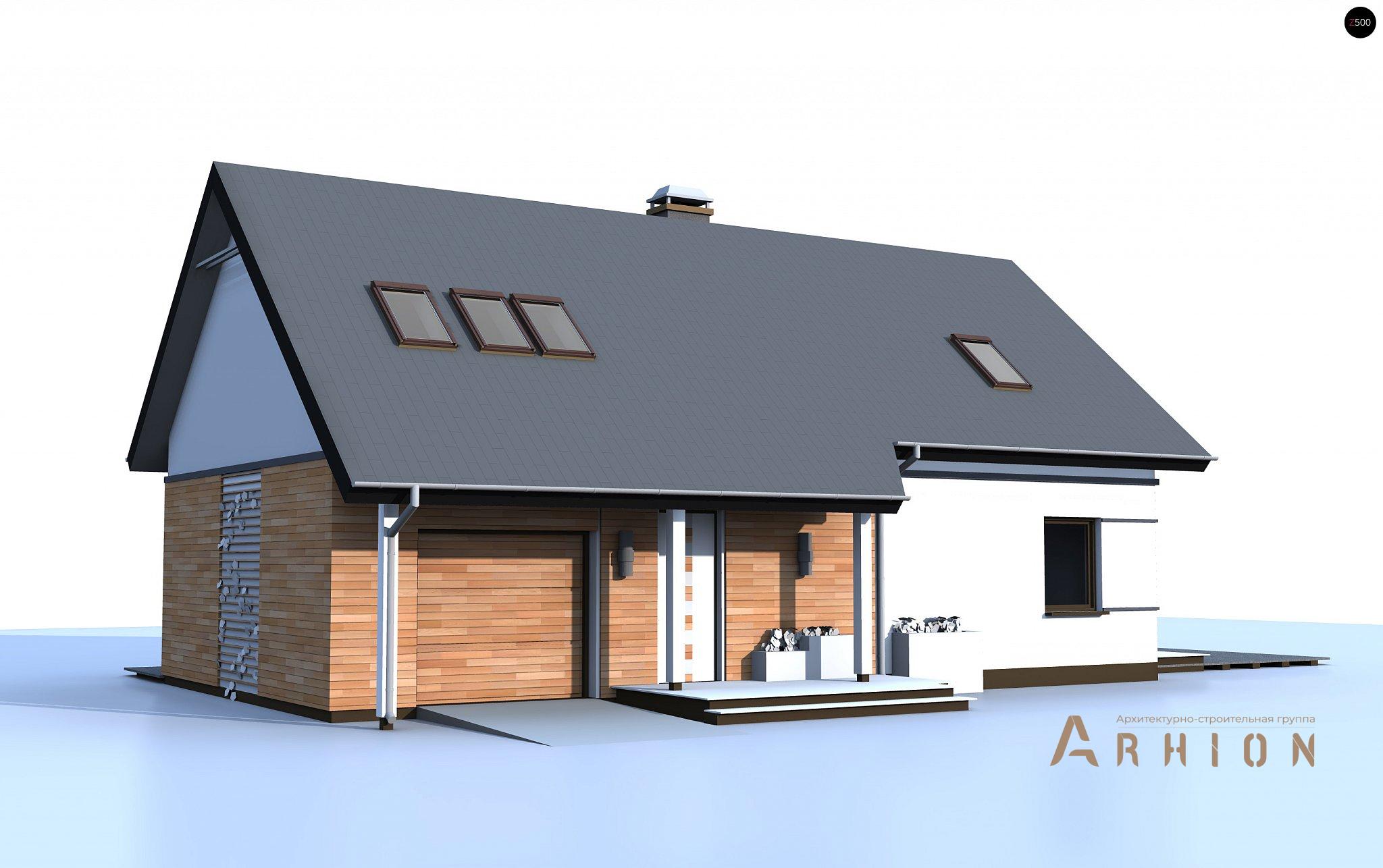 13. Проект одноэтажного дома в европейском стиле с двускатной кровлей, Z226 plus, площадью - 175 кв c мансардой, терассой, гаражом, эркером